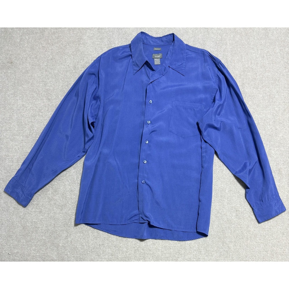 Bruno‎ Shirt Mens Large Royal Blue Sueded Button Down Dress Pocket Long Sleeve